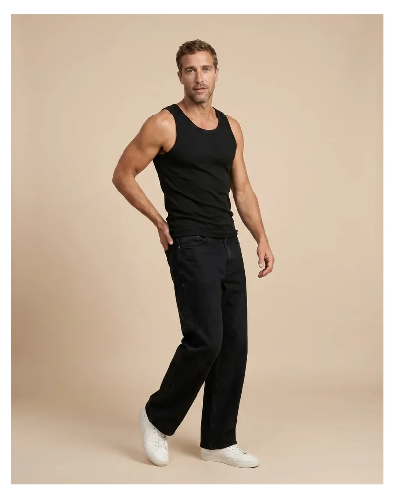 Débardeur homme Noir côte 2x2