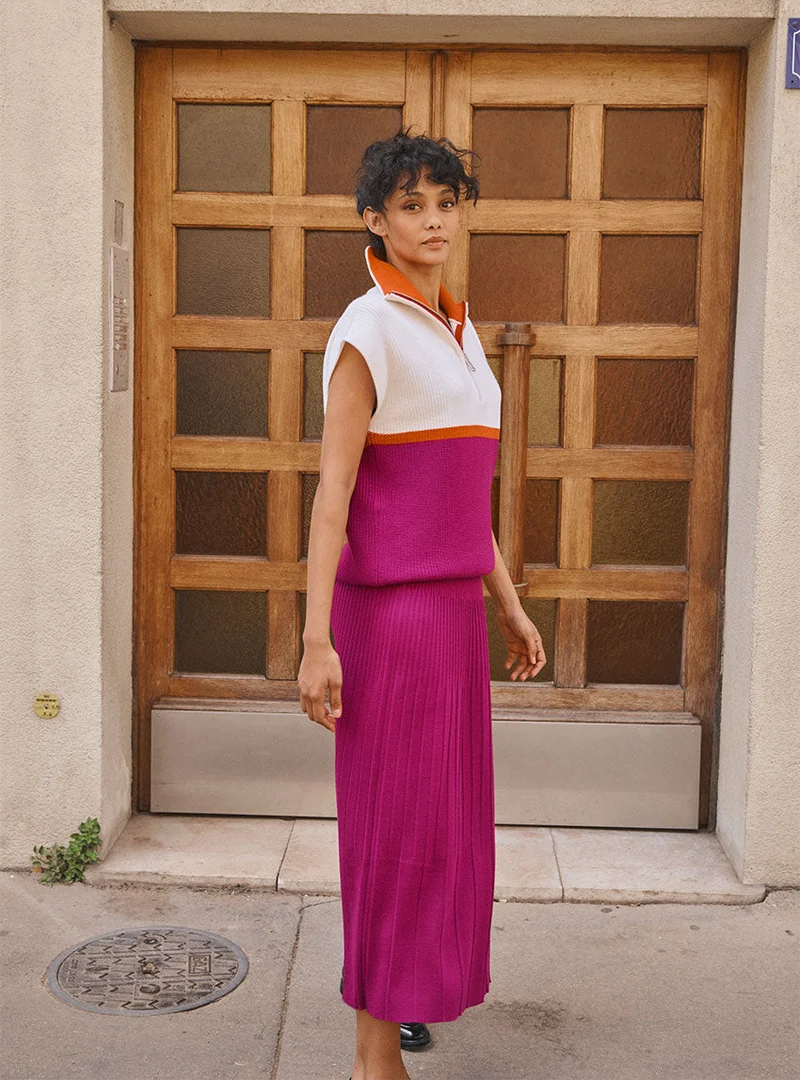Jupe longue plissée violet Alexandra