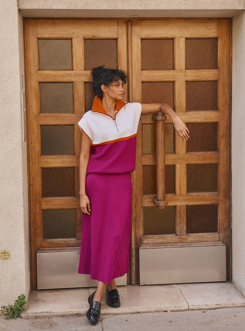 Jupe longue plissée violet Alexandra