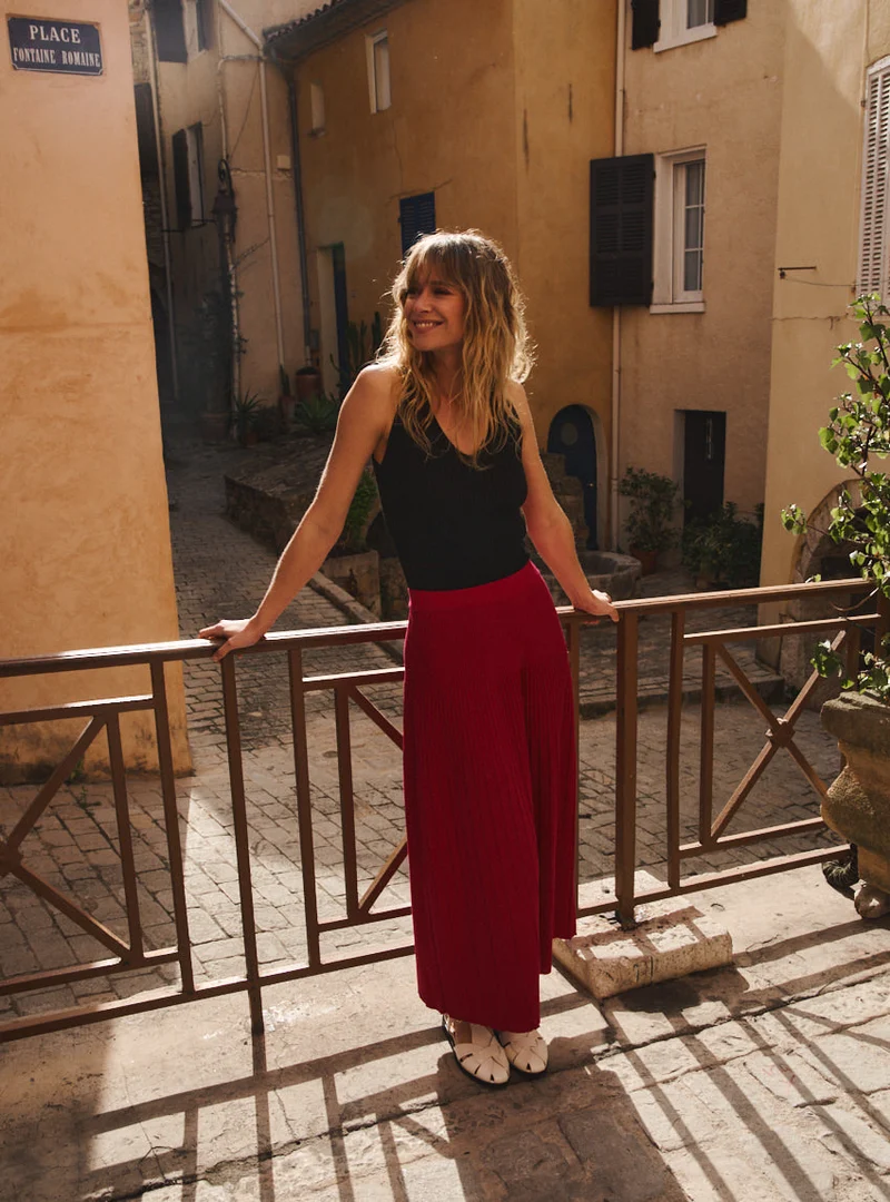 Jupe longue plissée rose rubis Alexandra