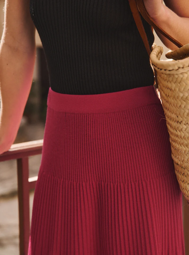 Jupe longue plissée rose rubis Alexandra