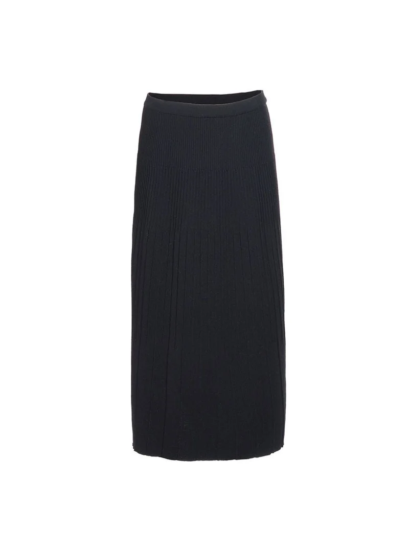 Jupe longue plisée noire laine mérinos Alexandra