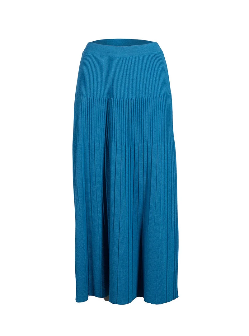 Jupe longue plissée bleu canard Alexandra