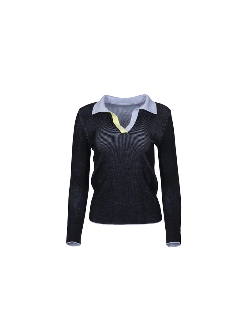 Polo femme laine mérinos bicolore Anita
