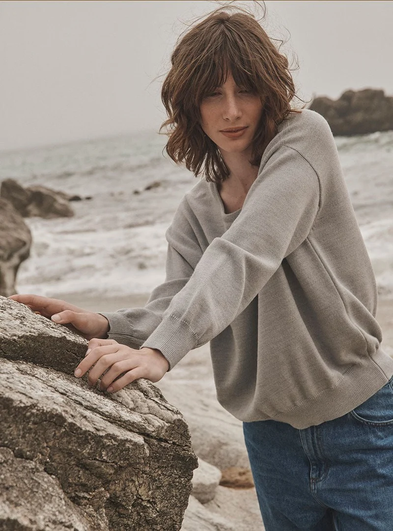 Pull col rond oversize gris Agathe