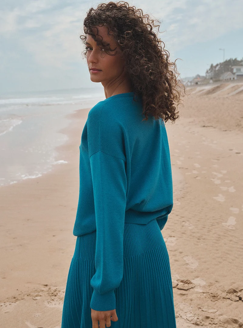 Pull col rond oversize bleu Agathe