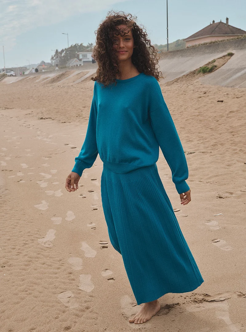 Pull col rond oversize bleu Agathe