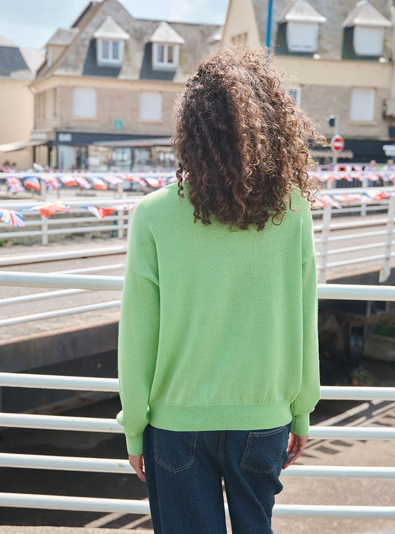 Pull col V oversize vert Aglaé