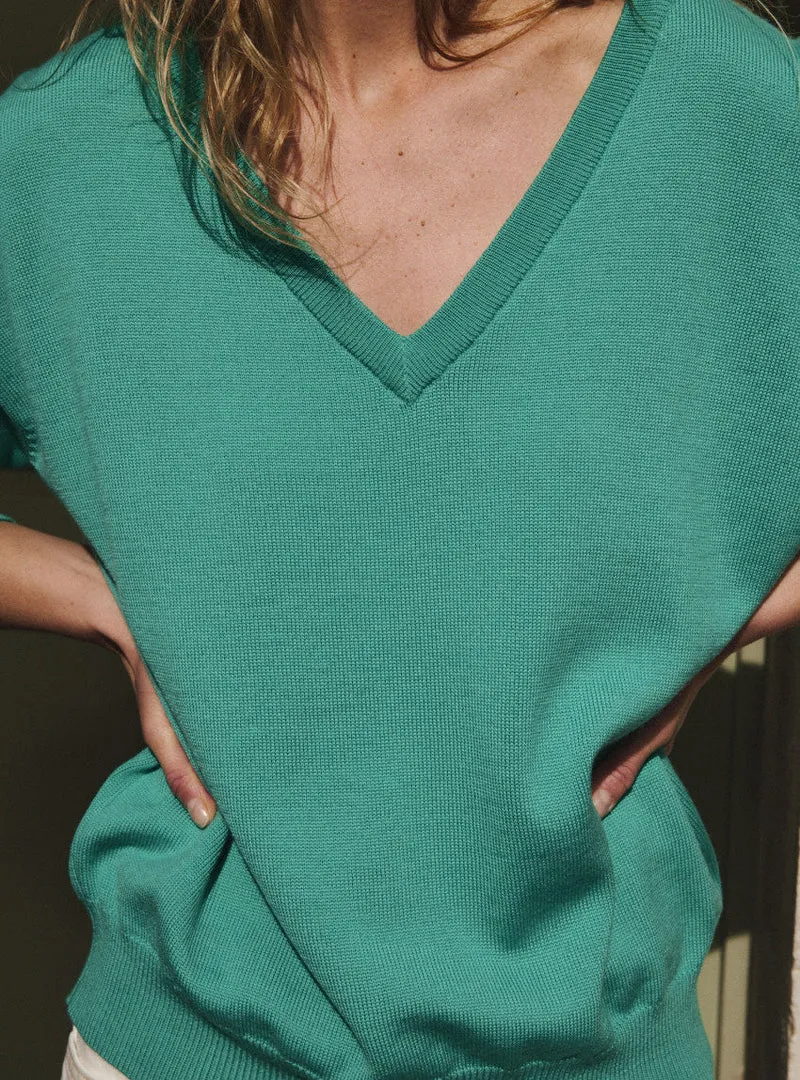 Pull col V oversize vert Aglaé