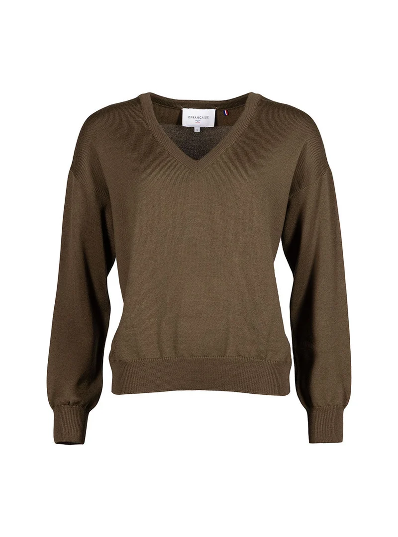 Pull col V laine mérinos vert Aglaé