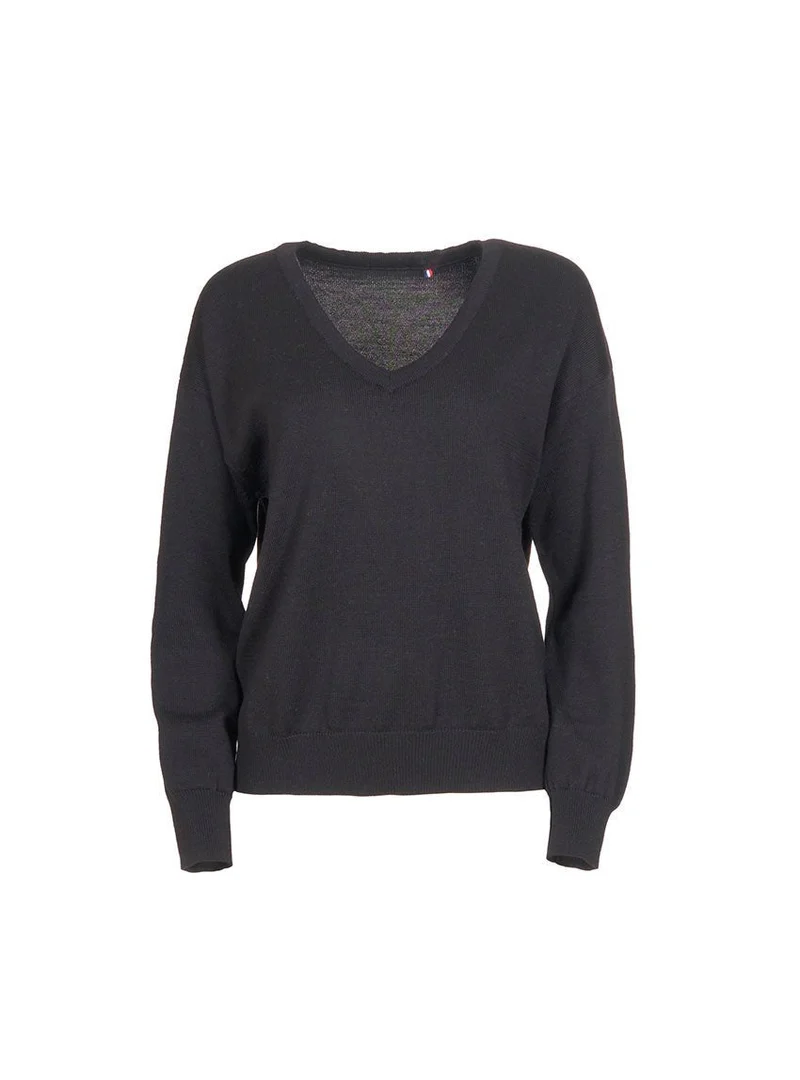 Pull col v laine mérinos noir Aglaé