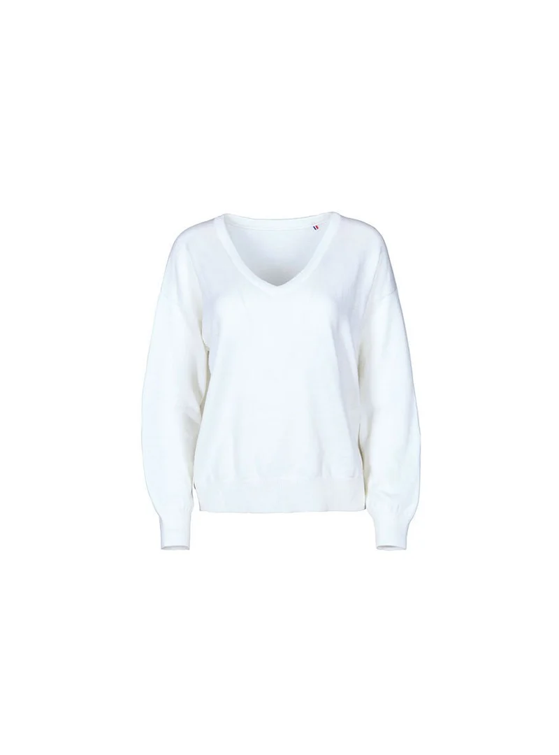 Pull col V laine mérinos blanc Aglaé