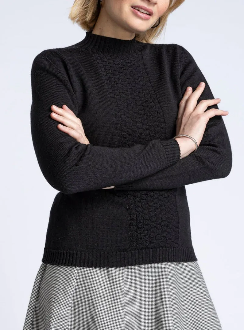 Pull intégral femme en laine merinos noir