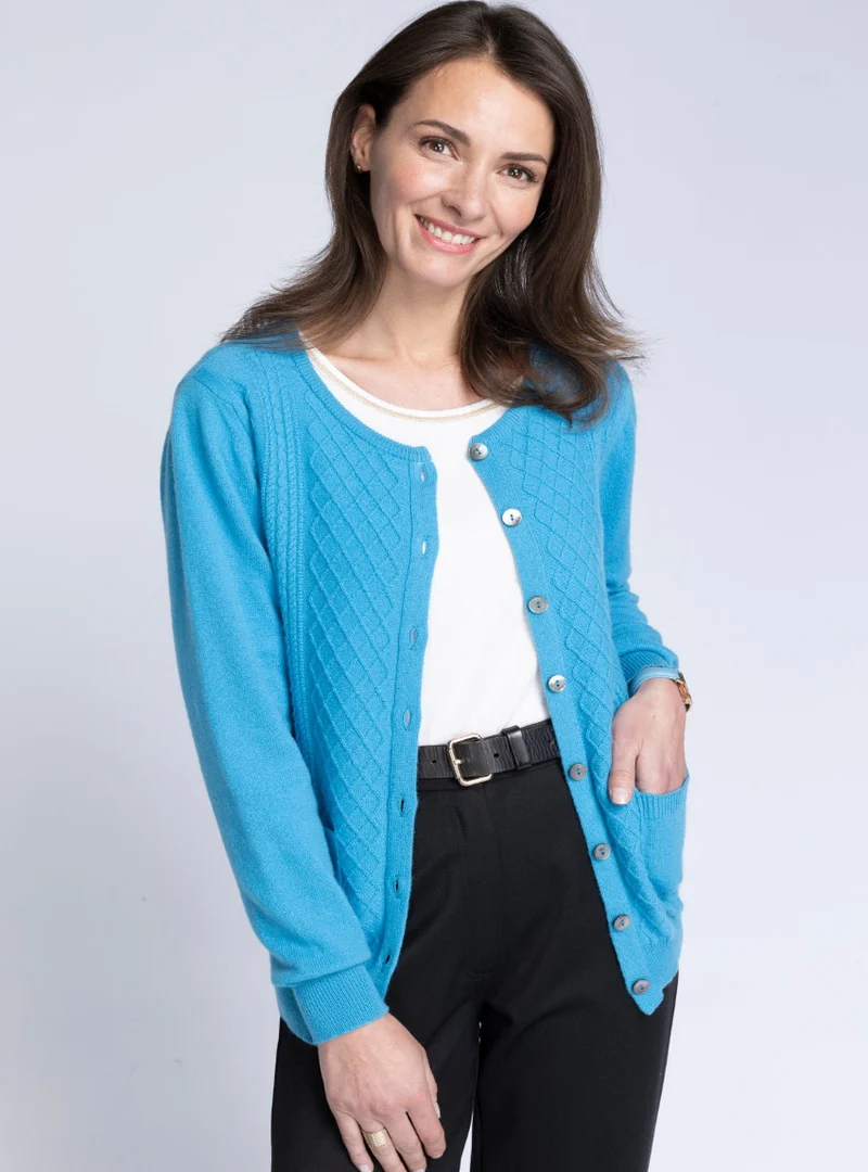 Cardigan en cachemire et laine merinos bleu
