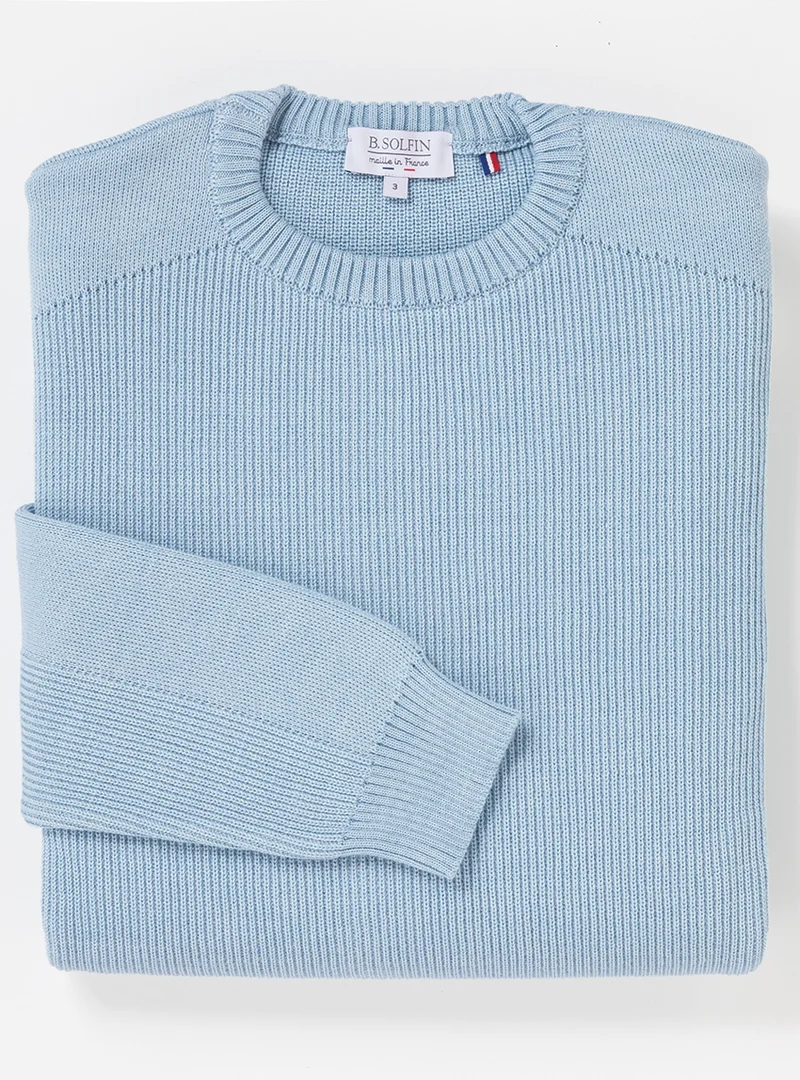 Pull col rond homme en laine bleu ciel