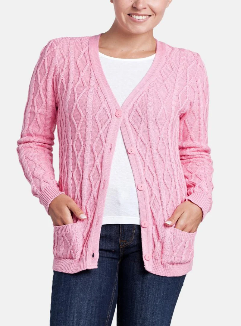 Gilet torsadé en coton rose avec poches