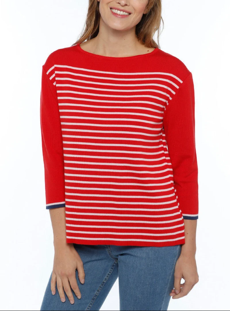 Pull marinière femme fabriqué en France, rouge