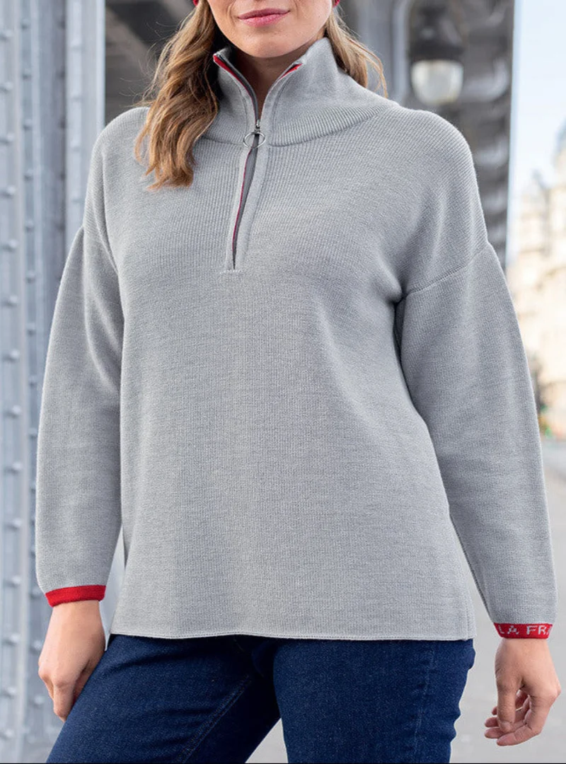 Pull col camioneur gris perle laine mérinos
