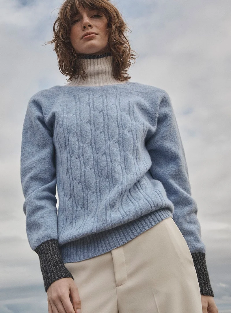Pull col roulé bleu Anna