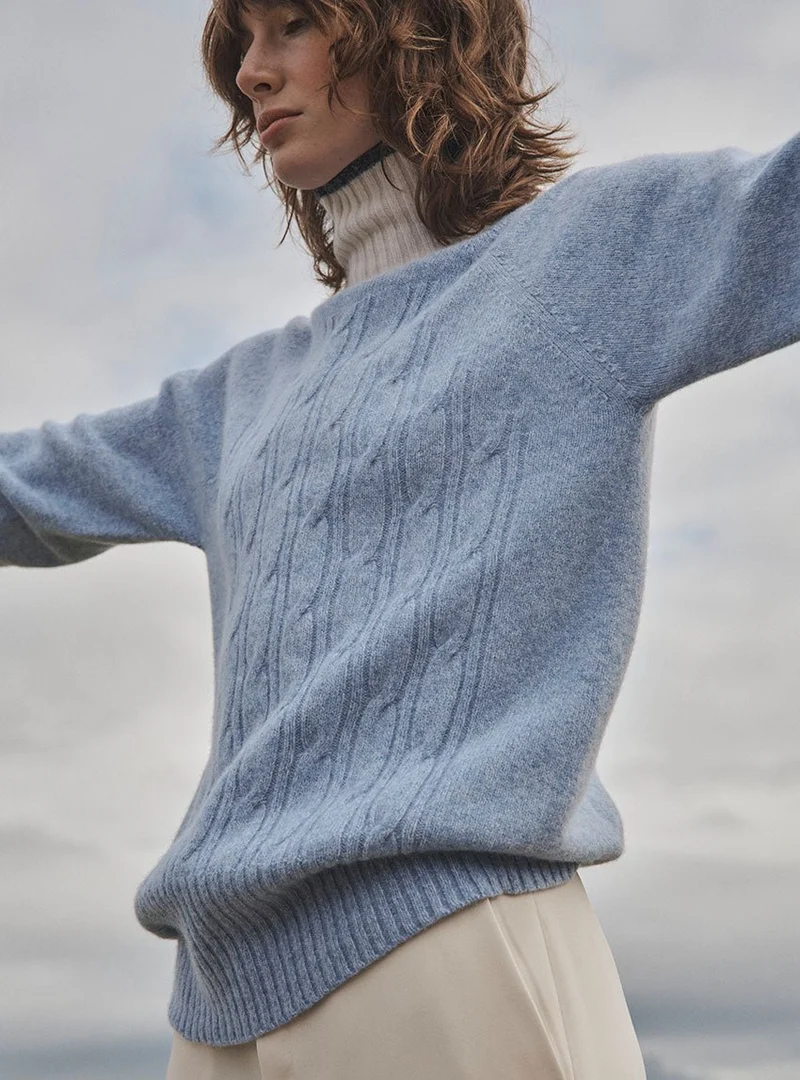 Pull col roulé bleu Anna