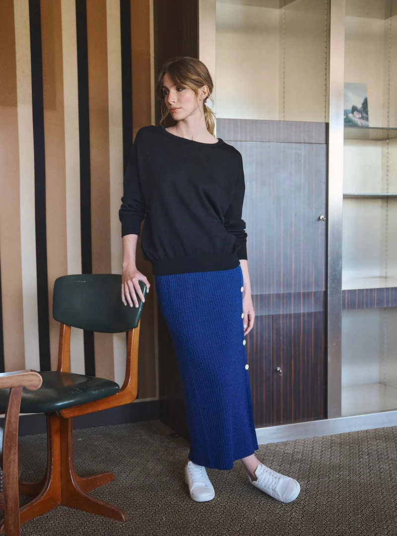 Pull col rond ample noir Agathe