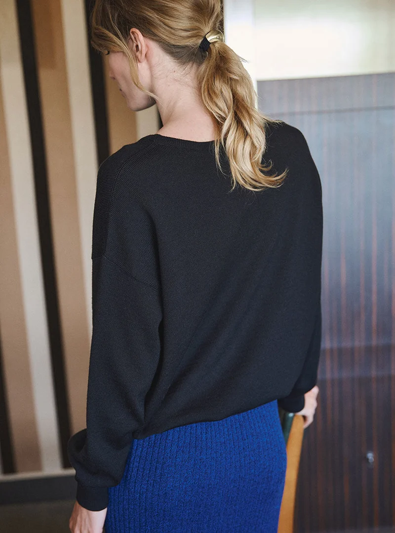 Pull col rond ample noir Agathe