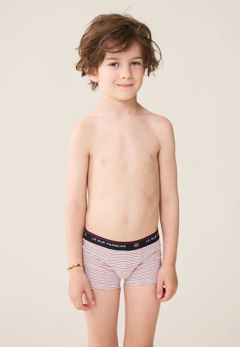 Boxer enfant à rayures bleu blanc rouge en coton - Petit Joseph Rayures