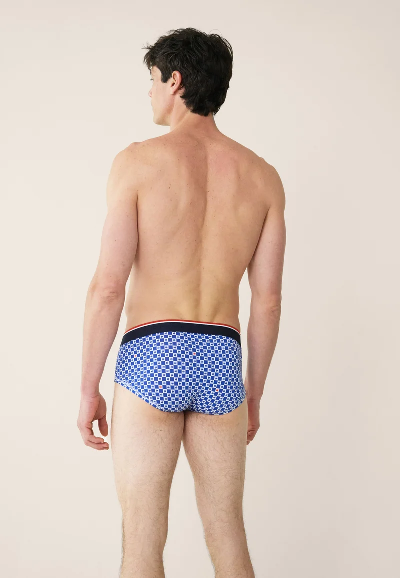 Slip bleu à motif damier france rugby en coton - Terrible Damier Indigo France Rugby