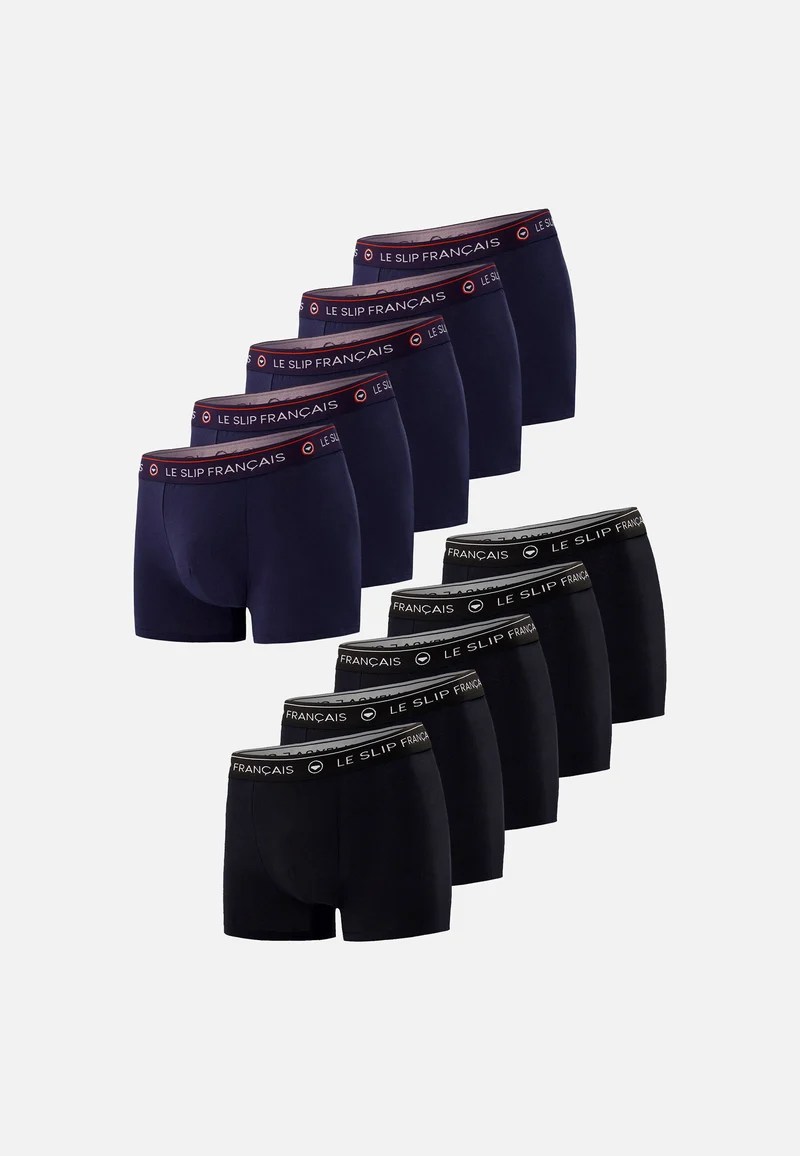 Lot de 10 boxers bleu marine et noir en coton - Boxers Marine Noir