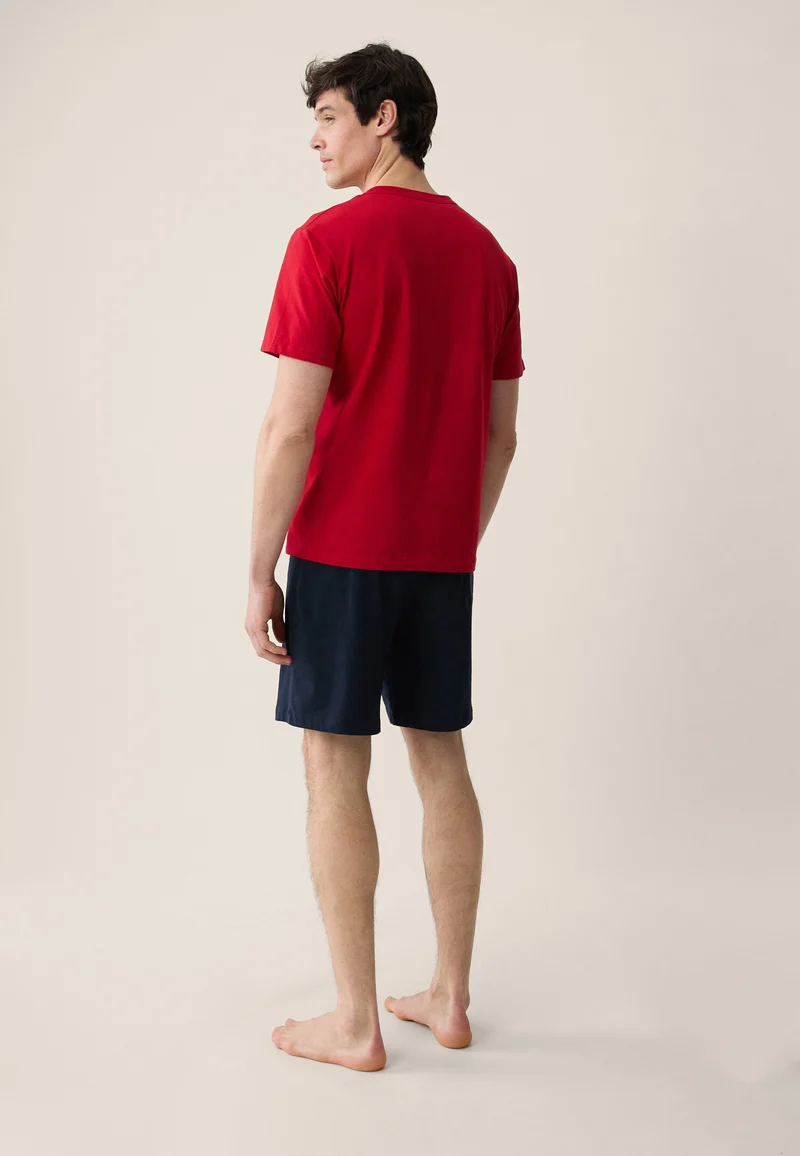 Ensemble pyjama haut rouge et short marine en coton - Pyjama Haut Manches Courtes Formidable Rouge Cerise Et Bas De Pyjama Court Invincible Marine