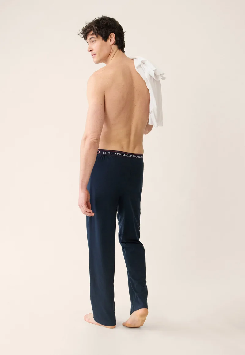 Bas de pyjama long homme bleu en coton - Indomptable Marine Brodé 'Coeur'