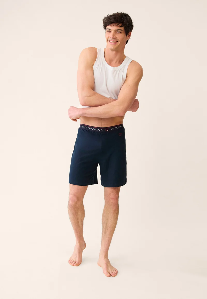 Bas de pyjama court bleu en coton - Invincible Marine Brodé 'Coeur'