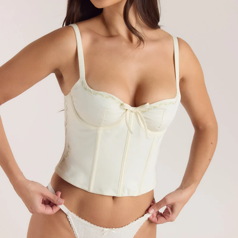 Top Corset à Motif Floral - Crème au beurre