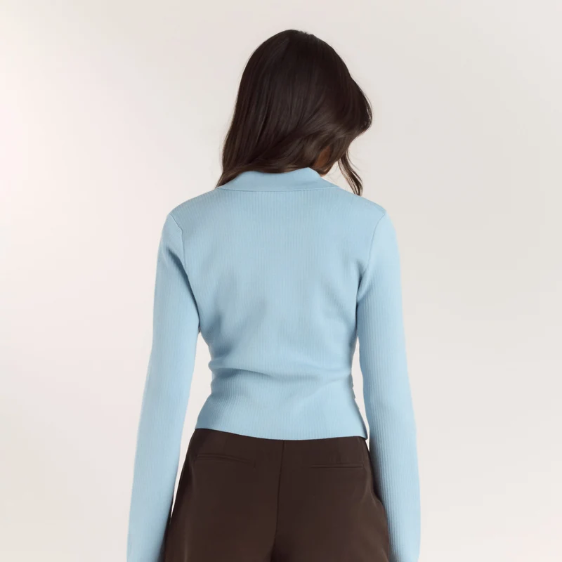 Gilet en Maille Côletée - Bleu Clair