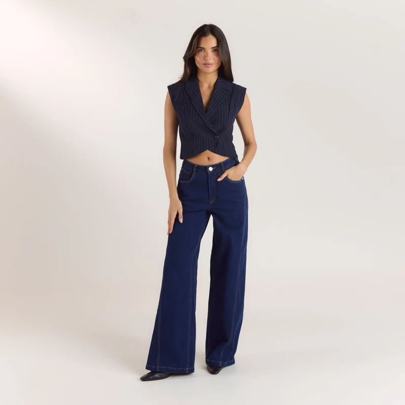 Gilet Croisé - Rayures Bleu Marine