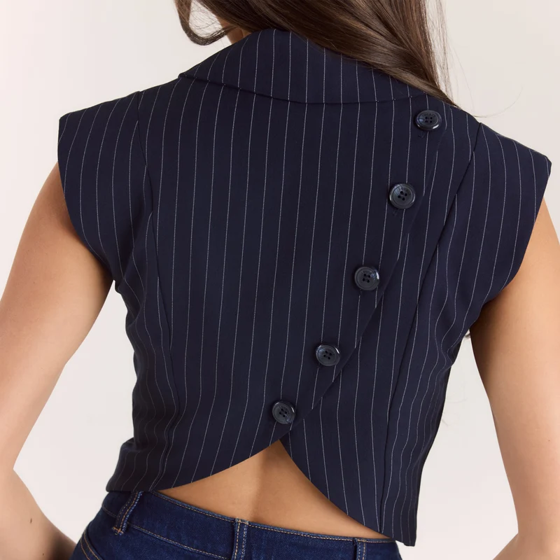 Gilet Croisé - Rayures Bleu Marine