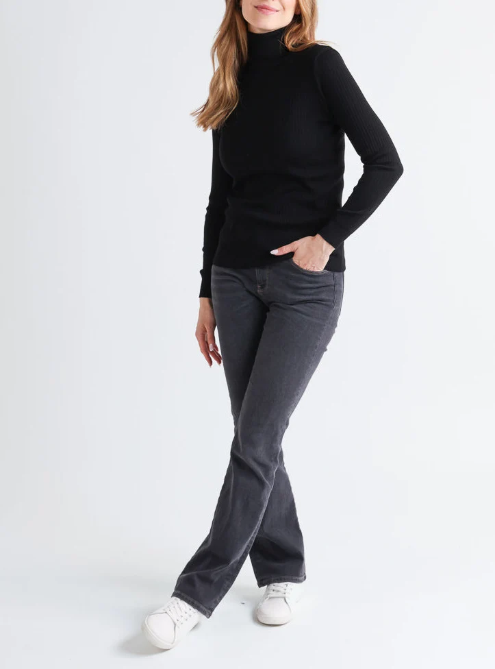 Pull chaussette femme col roule en laine merinos Noir