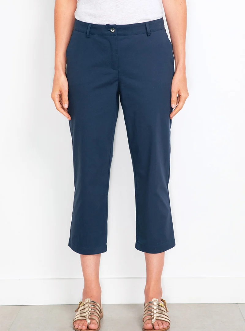 Pantacourt chino femme en coton bleu marine