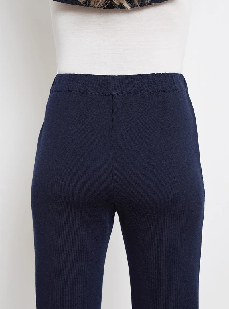 Pantalon femme en laine bleu marine