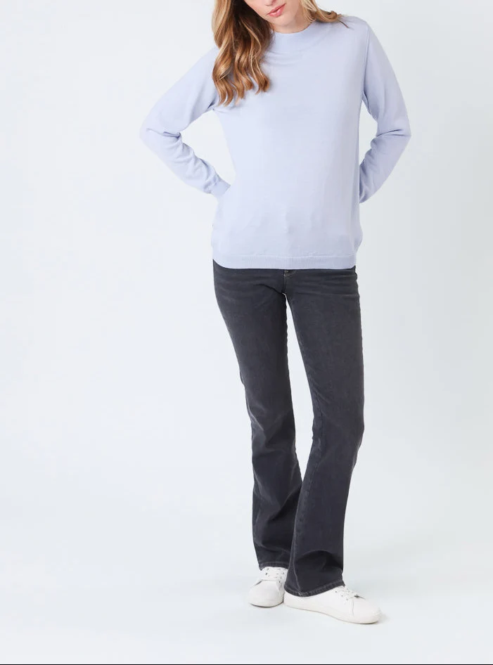 Pull femme col cheminée en laine mérinos Bleu Ciel Léger