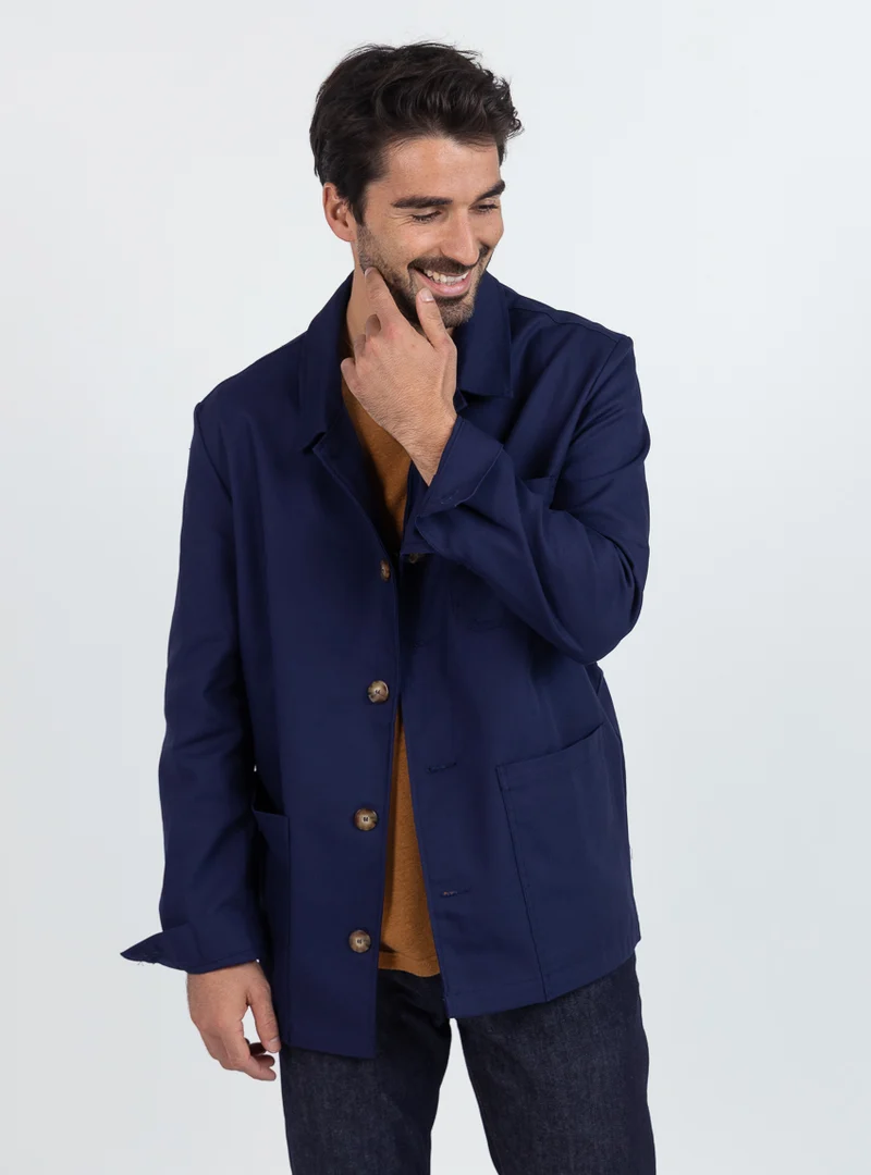 Veste homme droite en coton bleu marine