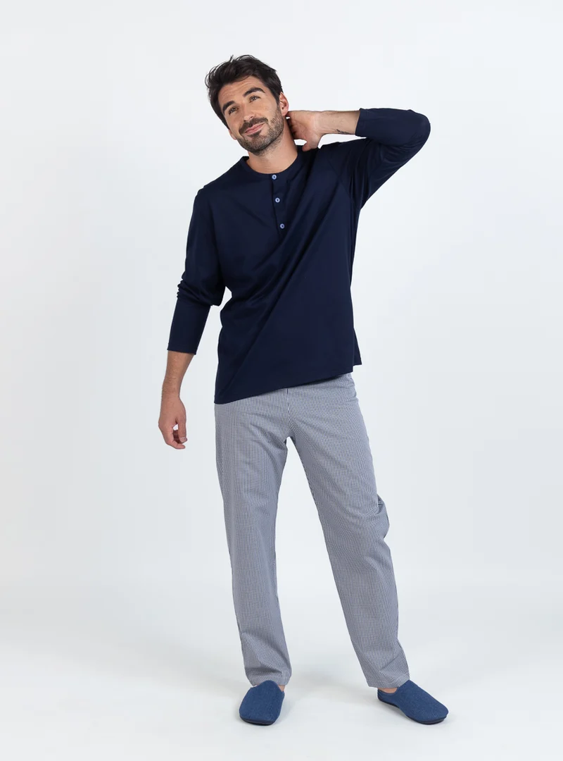 Pyjama homme en coton à carreaux bleus