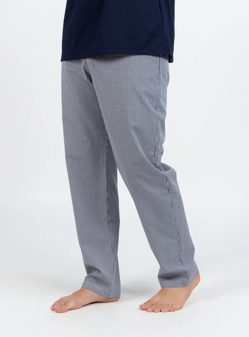 Pyjama homme en coton à carreaux bleus