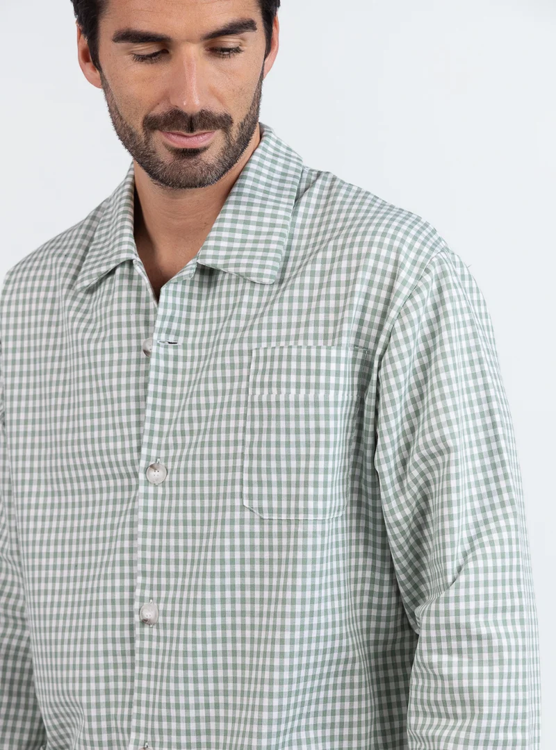 Pyjama homme en coton carreaux vert sauge