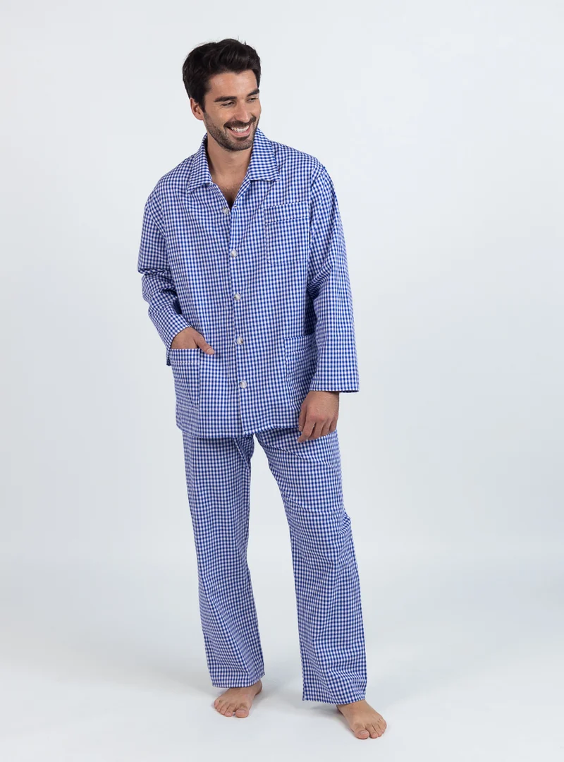 Pyjama homme en coton carreaux bleus