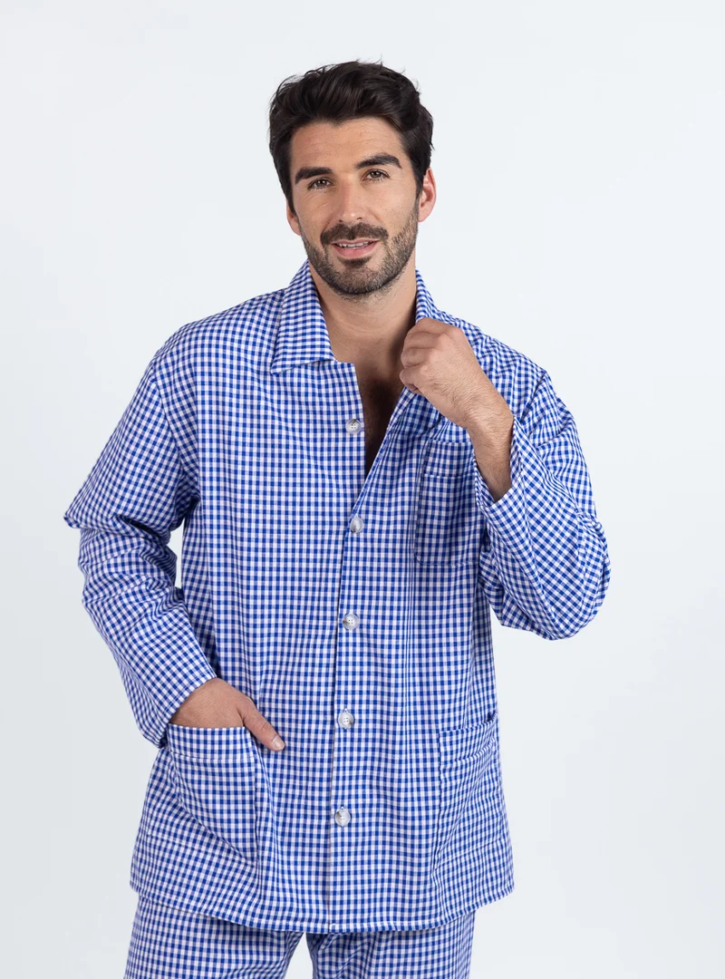 Pyjama homme en coton carreaux bleus