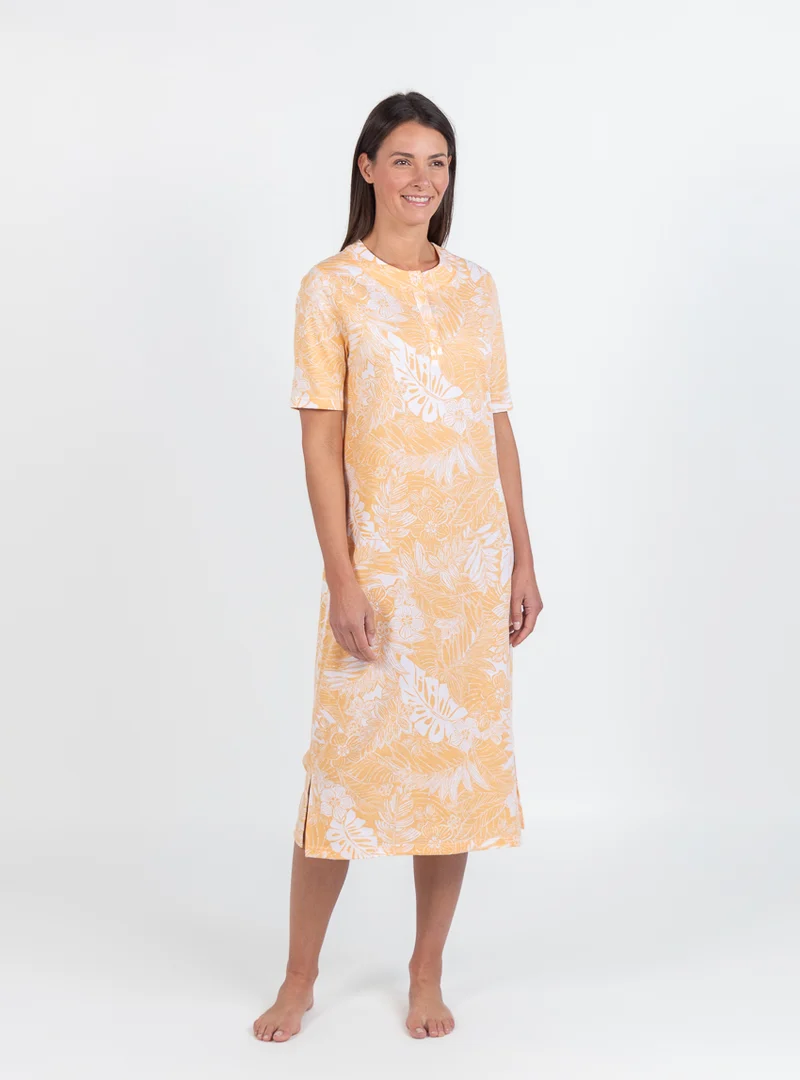 Chemise de nuit été femme en coton jaune mangue