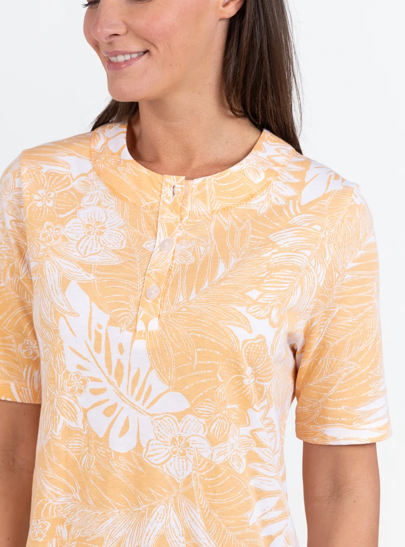 Chemise de nuit été femme en coton jaune mangue