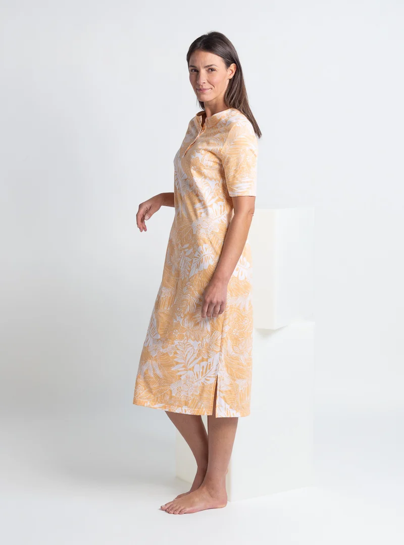 Chemise de nuit été femme en coton jaune mangue