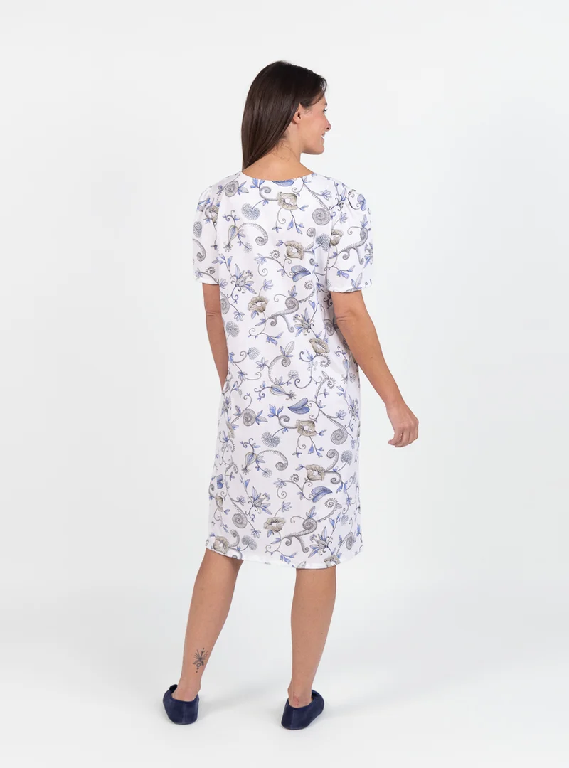 Chemise de nuit manches courtes femme en coton bleu